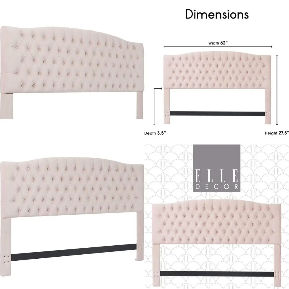 Cama Celeste Tuted tapizada con botones contemporáneos, tela con textura de lino, tamaño Queen, terciopelo rosa rubor