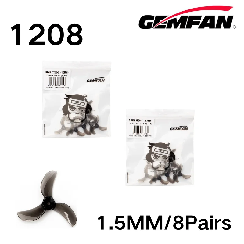 Gemfan 31mm propeller 3-blads 1208 4-blads 1209 gat 0,8mm 1,0mm 1,5mm voor 25000kv motoren, FPV freestyle, Tinywhoop, 8 paar