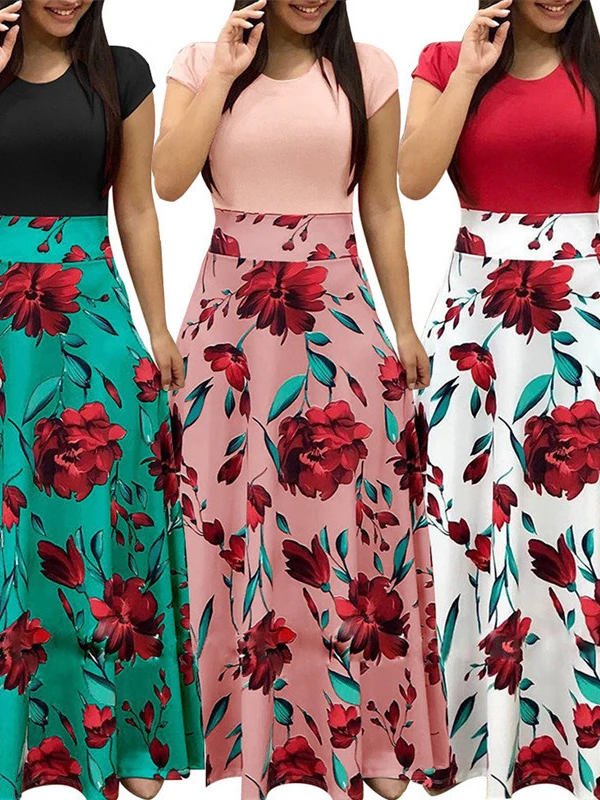 花柄ストライプドットプリントスプライシングショートsve-s5xl-7色衣料品アクセサリー-ノーブランド登録商標-kh605752