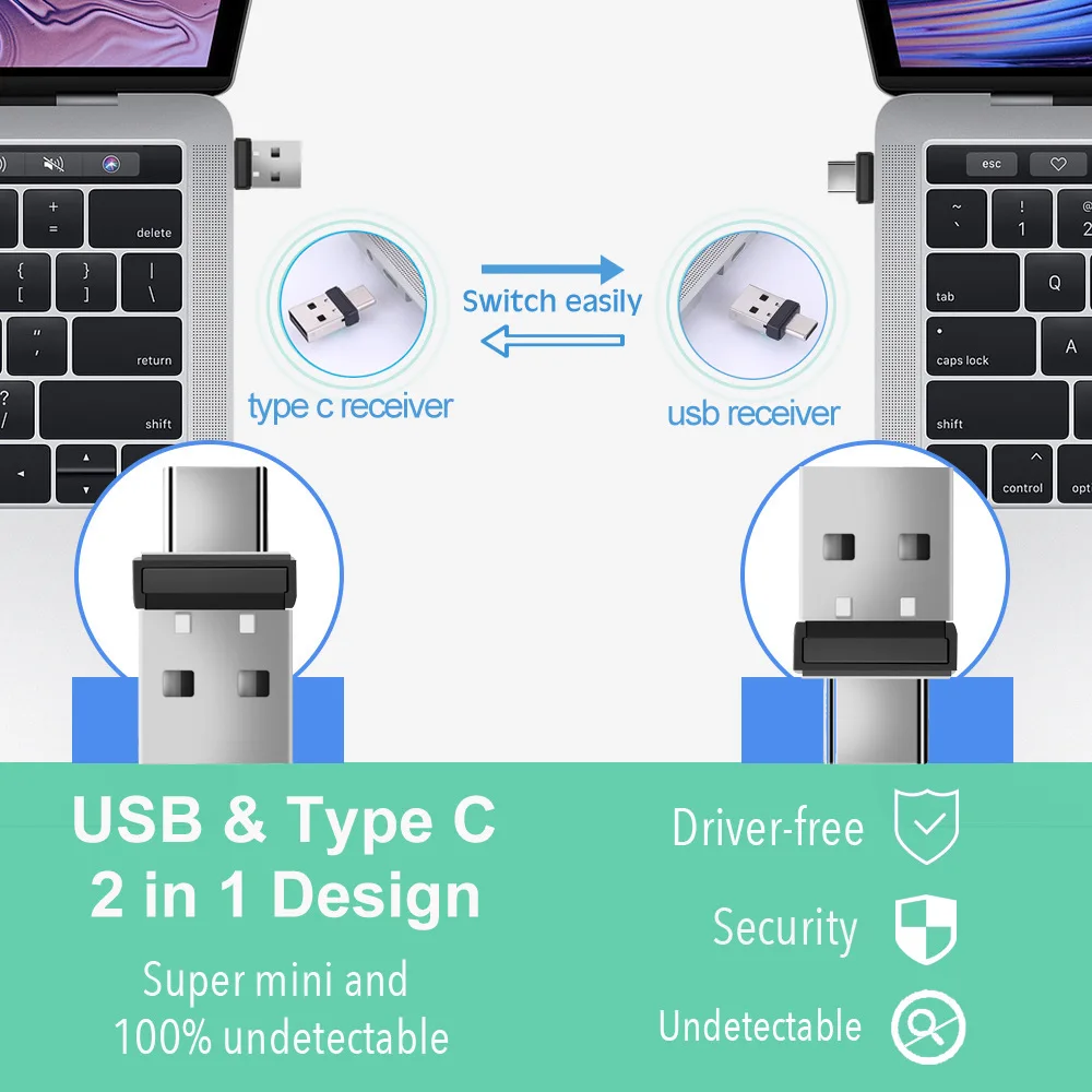 2025 New 2in1 USB+Type-C Dual-head Receiver Wireless Vertical Mouse Ergonomic Optical Mute Mouse For MacBook Laptop Tablet Gift