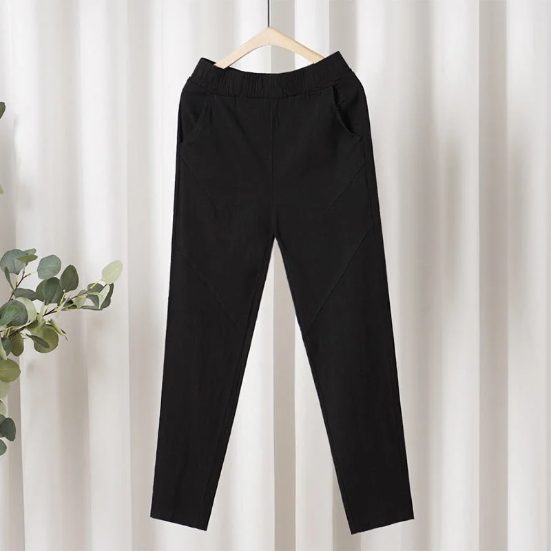 

Vintage Cotton Linen Pants Women Elastic High Waist Solid Pockets Retro Baggy Pants Women's Harem Pants Trousers Loose Bottoms