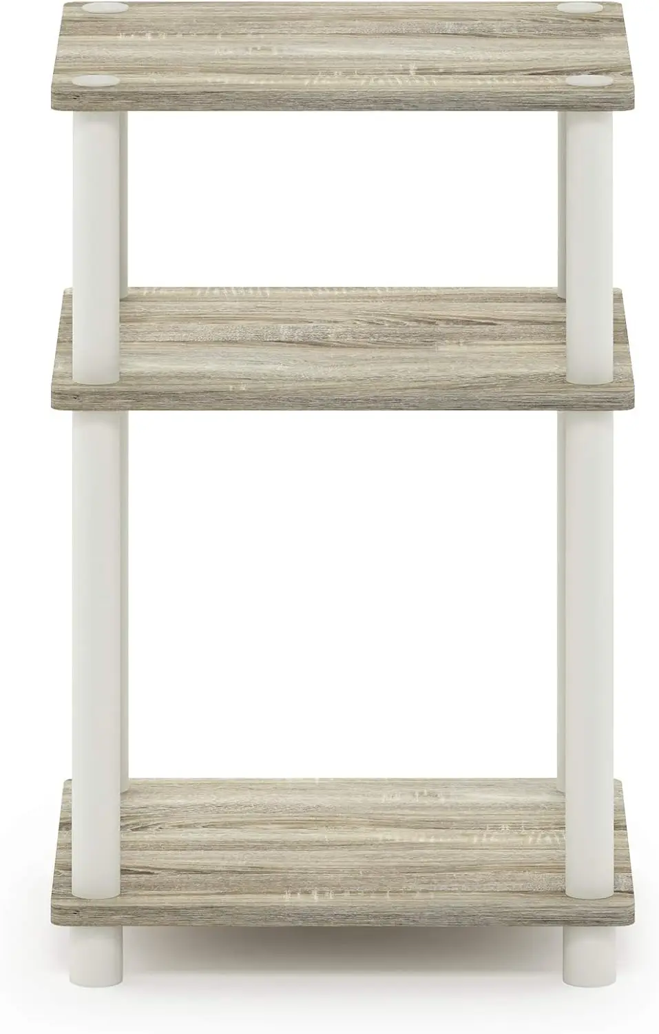 Mesita de noche de roble Sonoma blanco, mesita de noche con postes de plástico, mesita de noche, mesita de noche con extremo de tubo N de vuelta Just 3-Tier, 1 paquete