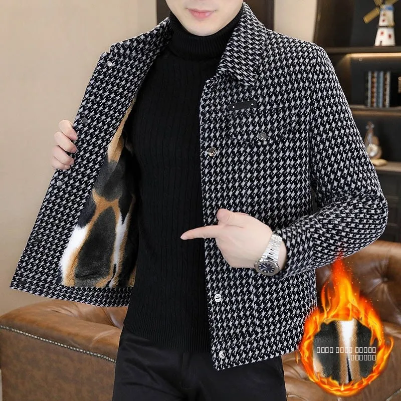 

TUCANO Winter Thiened Fce Lined Woolen Lapel Jaet Men's High End Snowflake Patterned Casual Sle Warm Outerwear