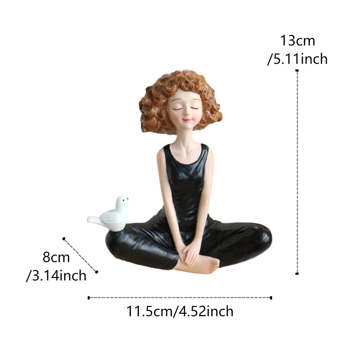Resin Yoga Girl Meditation Figurine with Dove Peaceful Zen Cross-Legged Statue Decor for Home Bookshelf Garden Patio