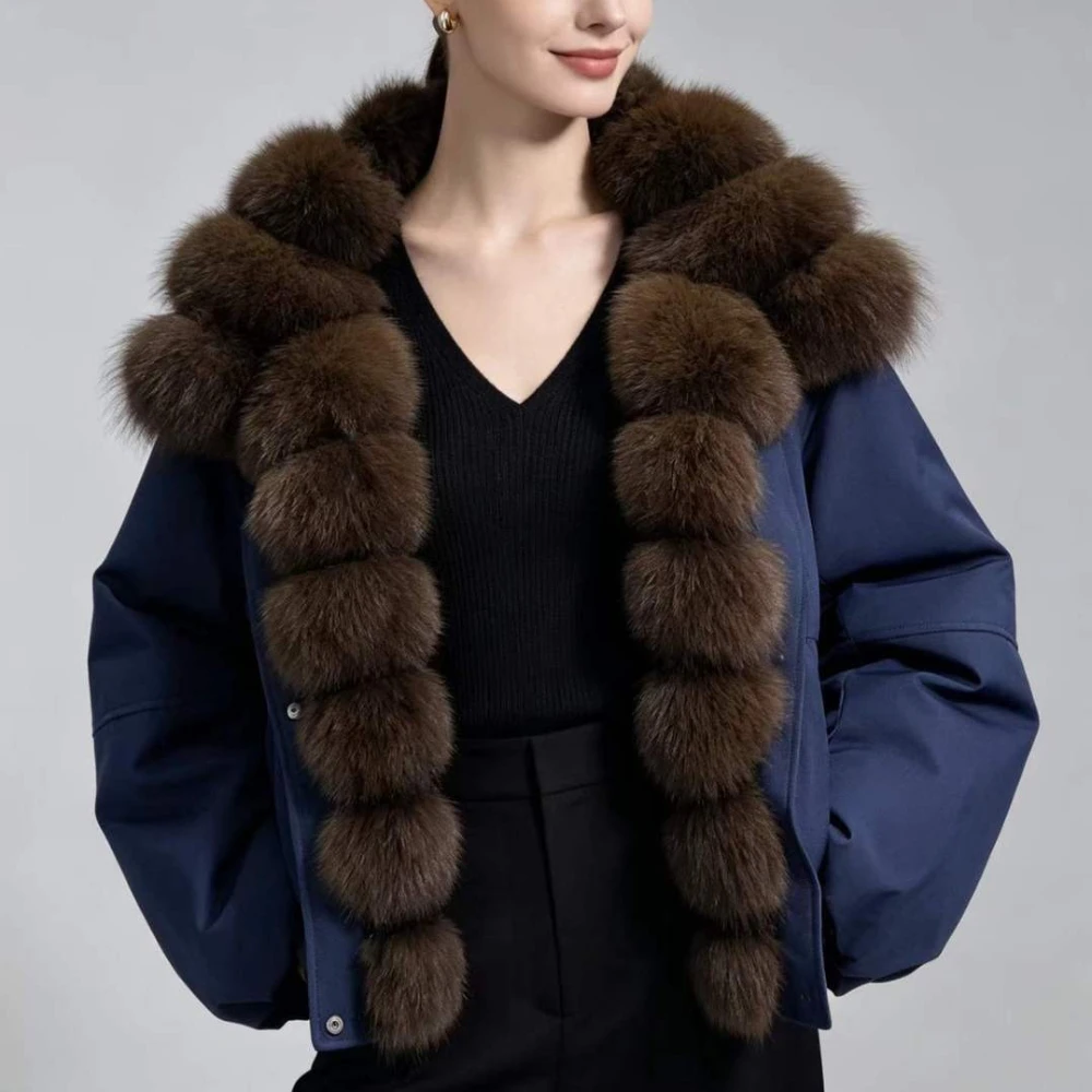 Lightweight Padded Jackets with Real Fox Fur Detachable Collar Oversized Lightweight Warm  Down Coat for Female Office Wear