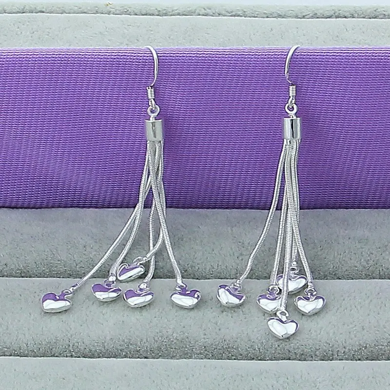 Новые оригинальные серьги из стерлингового серебра 925 пробы, милые 70 мм, верхние серьги с кисточками в форме сердца для женщин, модные свадебные украшения для подруг, подарки Новые оригинальные серьги из стерлингового серебра 925 пробы, милые 70 мм, верхние серьги с кисточками в форме сердца для женщин, модные свадебные украшения для подруг, подарки