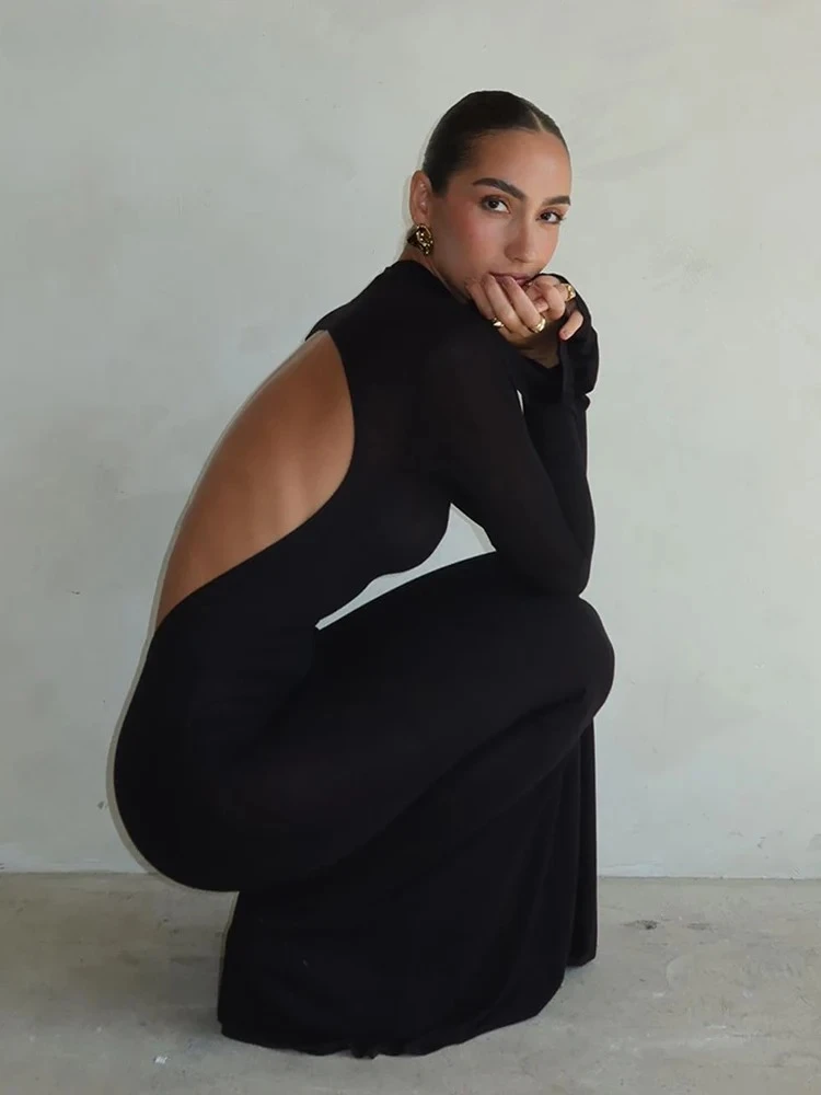 Abito da donna attillato senza schienale Abito sottile elasticizzato skinny Borsa aderente alla moda da donna per feste Evento Prom Abiti a sirena