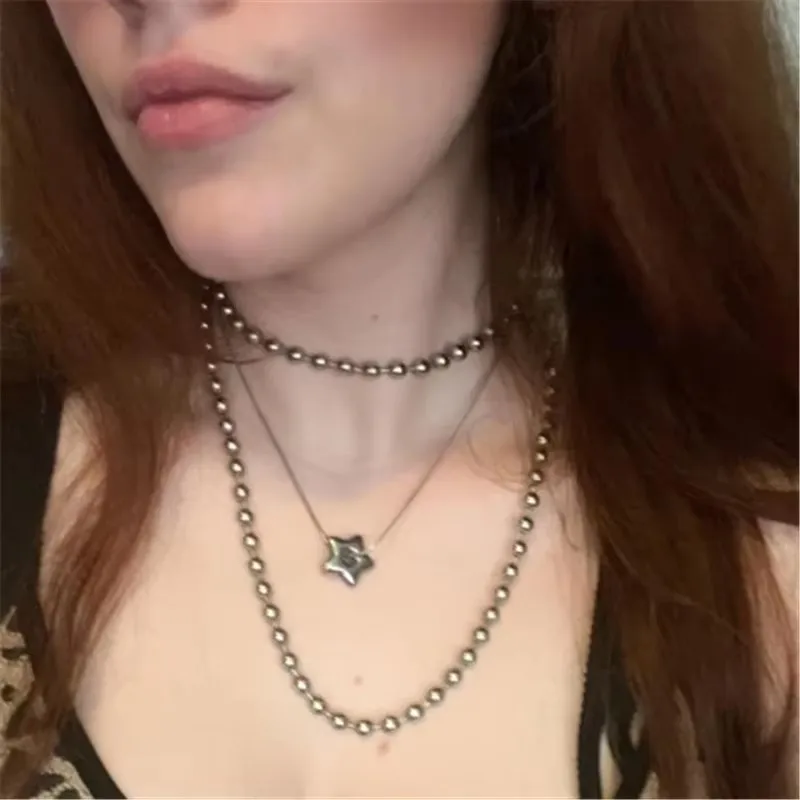 Vintage Y2k Stainless Steel Flower Heart Star Pentagrams Pendant Snake Chain Necklace For Women Men Hip Hop Jewelry Accessories