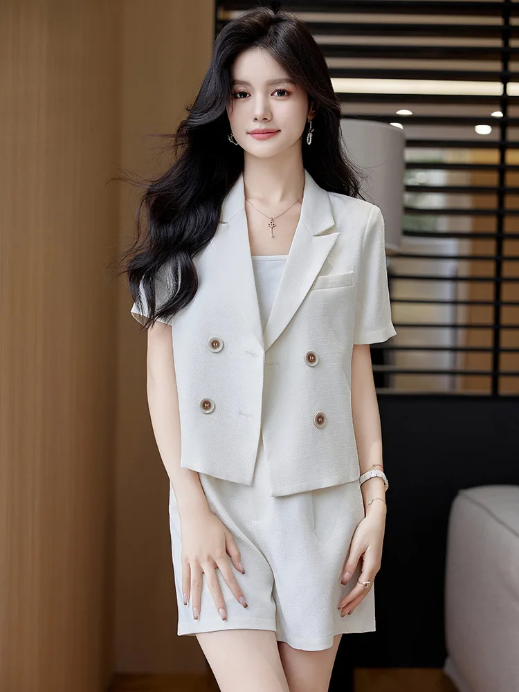 White Small Suit Women's Summer2024New Korean Style Small Anti-Aging Casual Two-Piece Suit