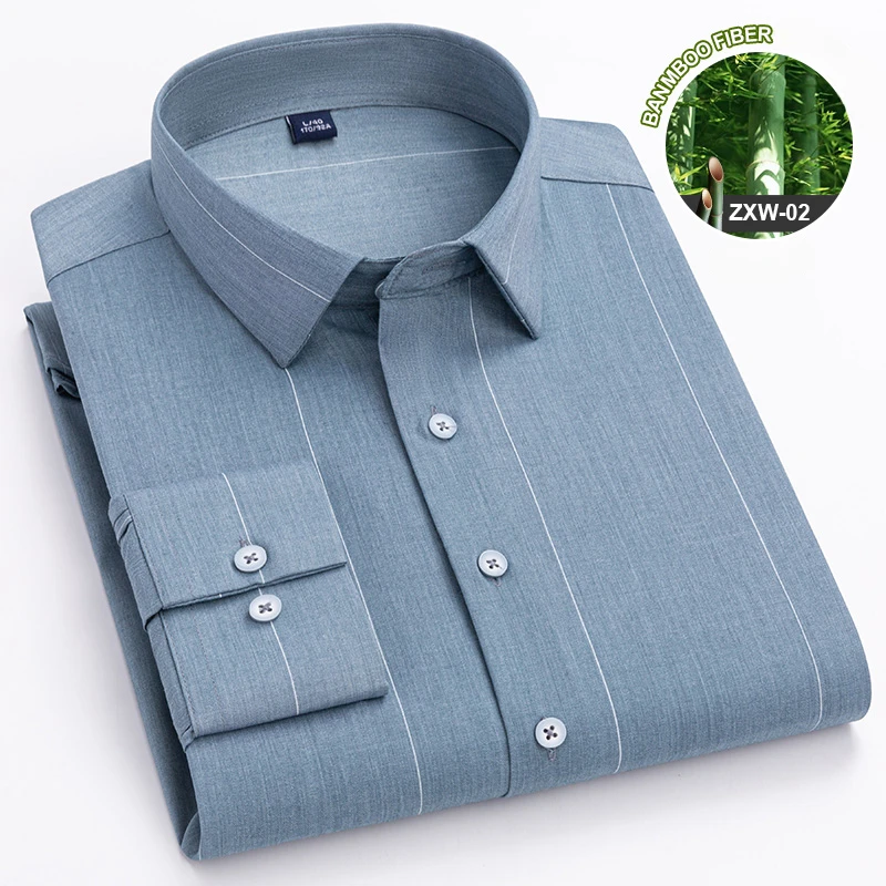 New in shirt Bamboo Fiber long-sleeve shirts for men slim fit formal shirt soft striped casual shirt hight qulity office clothes