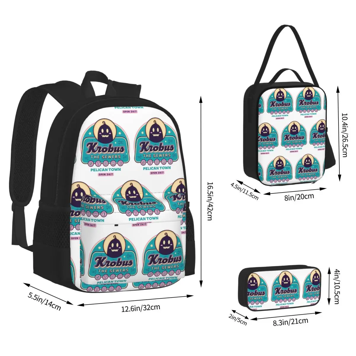 Krobus The Sewers Merchant Stardew Valley Backpacks Boys Girls Bookbag School Bags Rucksack Lunch Bag Pen Bag Three-Piece Set