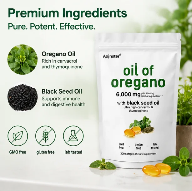 Lab Tested Oregano Oil Combined with Black Seed Oil Softgels,Herbal Equivalent,Rich in Carvacrol & Thymoquinone,Gluten and GMO