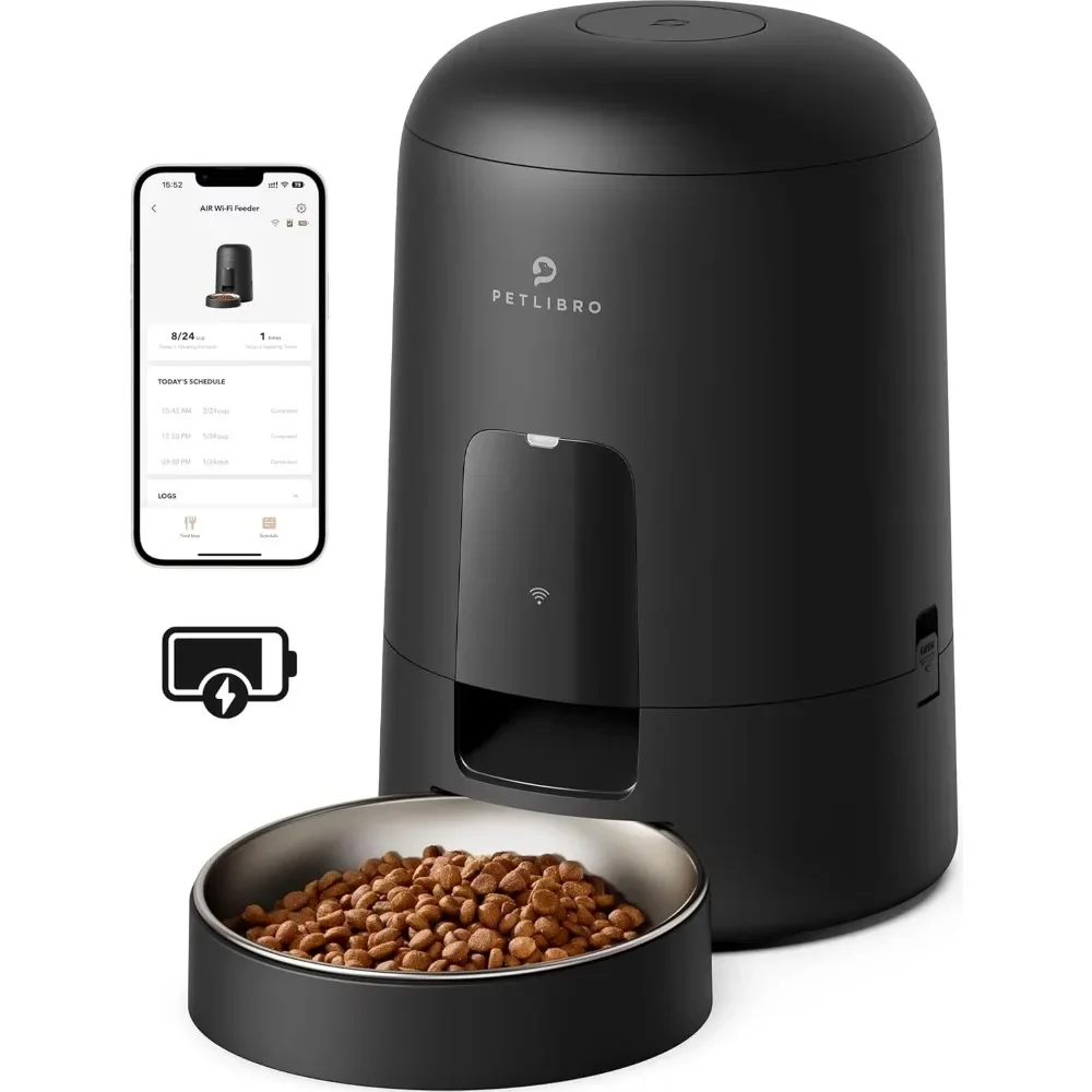 

Автоматическая кормушка для кошек CANBOUN PETLIBRO, перезаряжаемая от Wi-Fi, срок службы батареи 30 дней, AIR 2,4G, кормушка для домашних животных с таймером, емкость 2 л, черный.