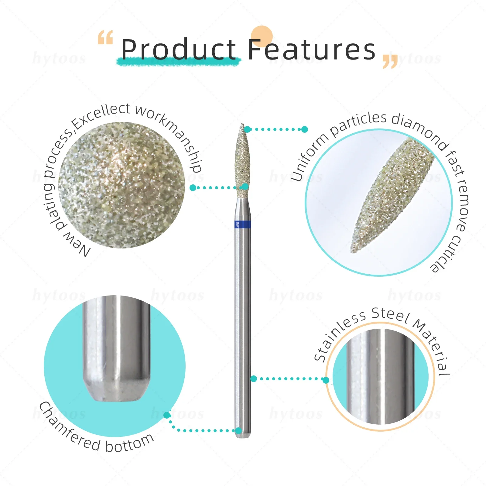 Hytoos chama diamante prego brocas russo cutícula brocas para unhas segurança profissional sob unhas ferramenta de limpeza de pele morta