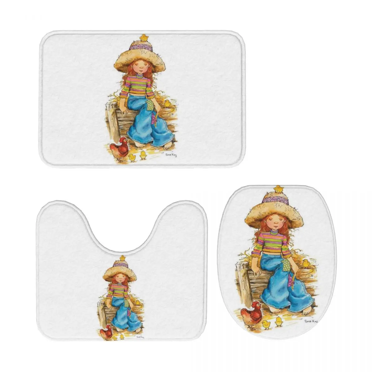 

Sarah Kay Swing Girl, 3-х шт., коврик для ванной, набор для ванной комнаты, крышка для унитаза, домашний декор, нескользящий ковер, напольный коврик