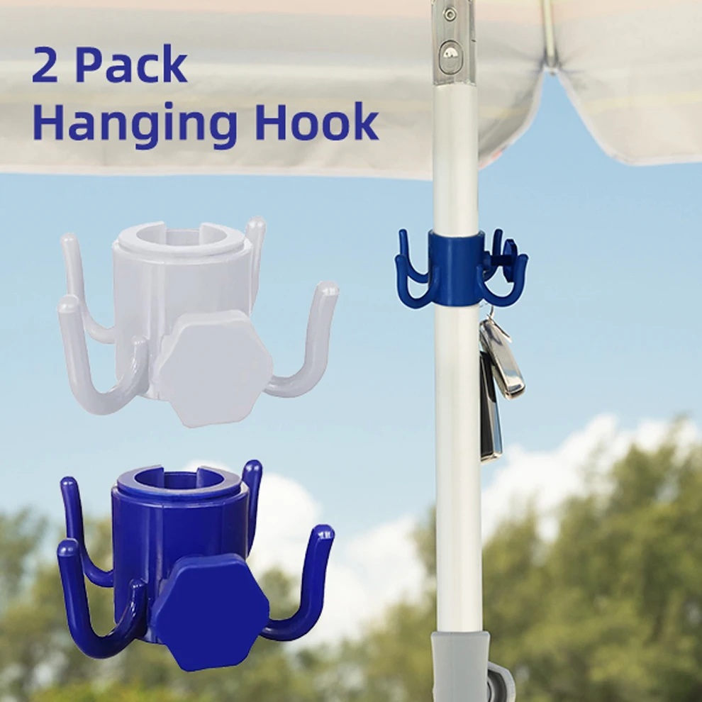 2 Pack Beach Umbrella Hanging Hook, 4-prongs Plastic Umbrella Hook Hanging for Towels/Hats/Clothes/Camera/Sunglasses/Bags
