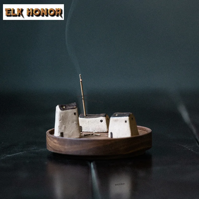 Handmade Yellow Mud House Pottery Incense Holder Water Fountain Decoration Incense Burners Consecrate Censer Tea Set Ornaments