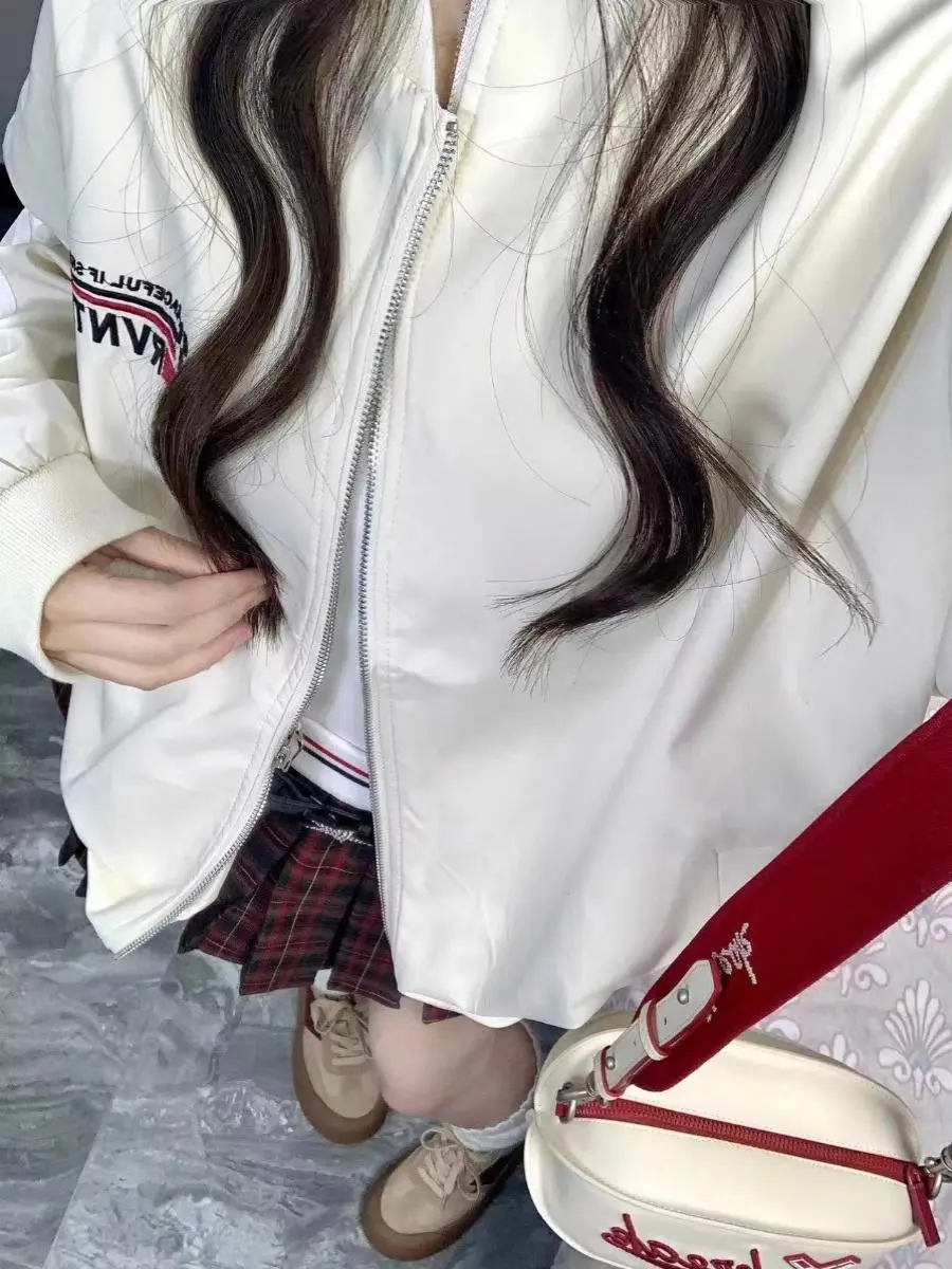 Winter Y2k New Two Piece Set Women Zipper Bomber Jacket+plaid Cake Mini Skirt Female Korean Fashion Sweet Cute Skirt Suit 2024