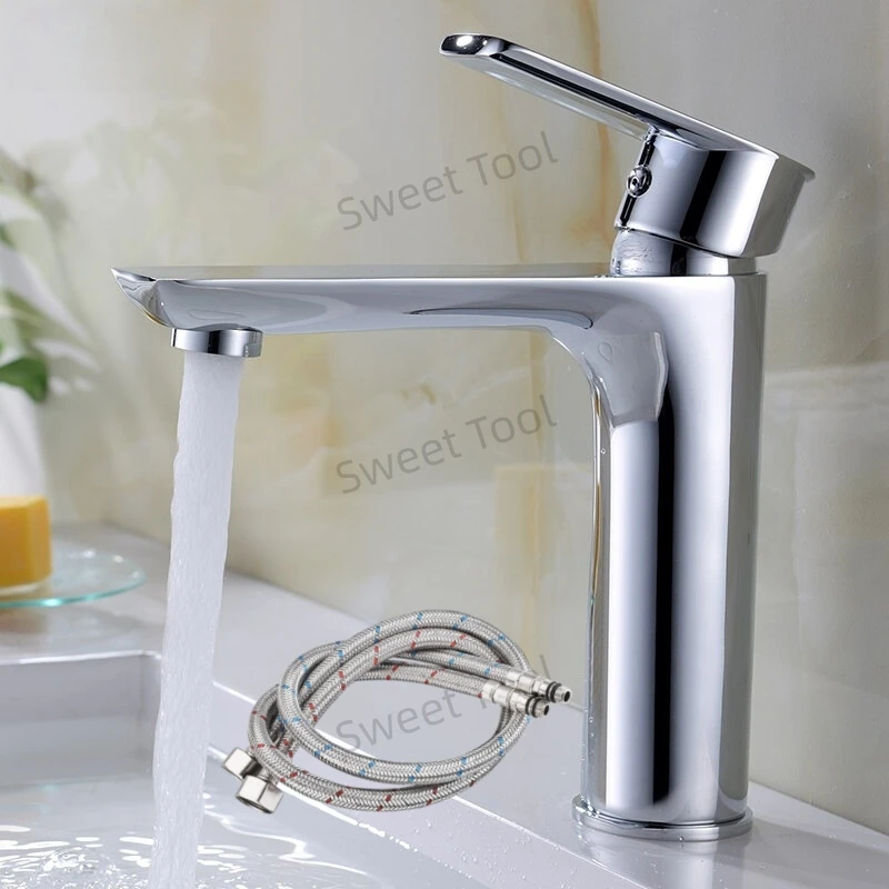 Household Water Mixer Wash Basin Faucet Hot and Cold Deck Mounted Single Handle Single Hole Water Tap for Kitchen and Bathroom