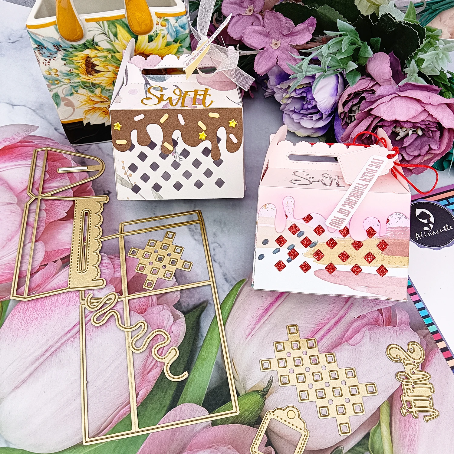 Süße Geschenkbox Metall-Stanzform Goldene Stanzformen für Geschenkverpackungen Handgemachtes Papierhandwerk DIY Geburtstag Festival Geschenkbehälter