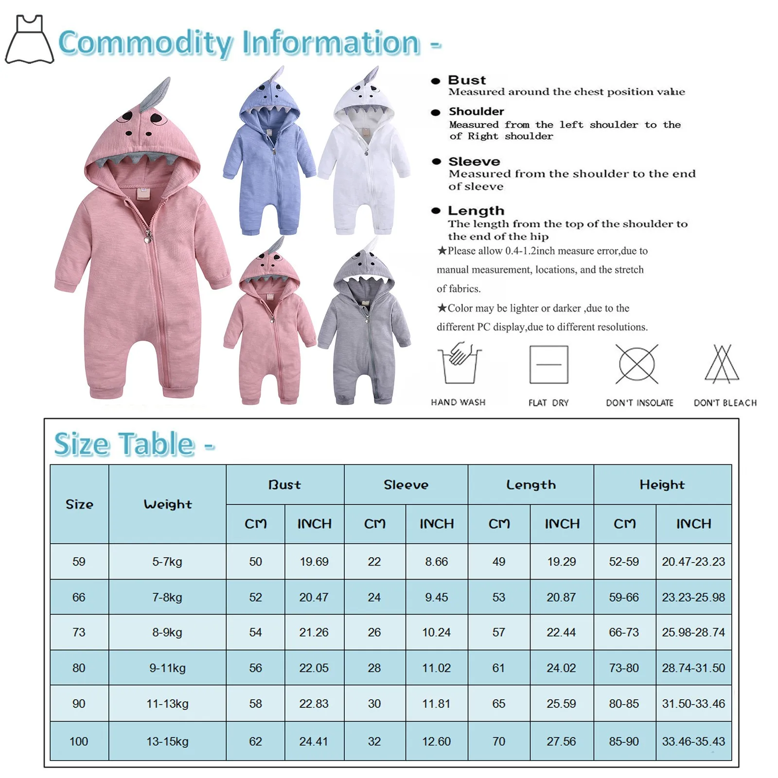 Baby Boy Girl Shark Hoodies Jumpsuit Clothes Infant Onesies Bodysuit Toddler Long Sleeve Romper Solid Shark Playsuits Costume