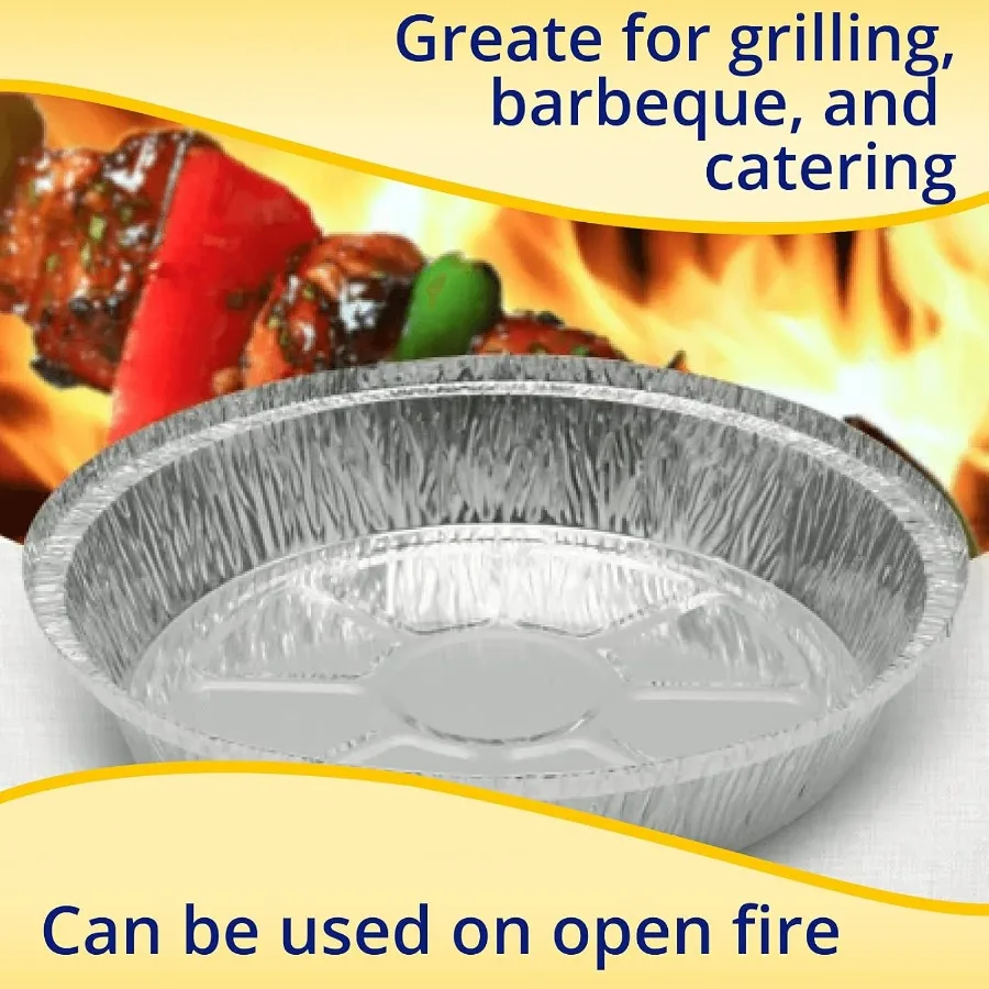 9 مقالي دائرية من رقائق الألومنيوم للاستعمال مرة واحدة مكونة من 100 قطعة مع جدران بزاوية عميقة 1.75 لتحميص الخبز والطبخ والتجميد مثالية لـ Pi