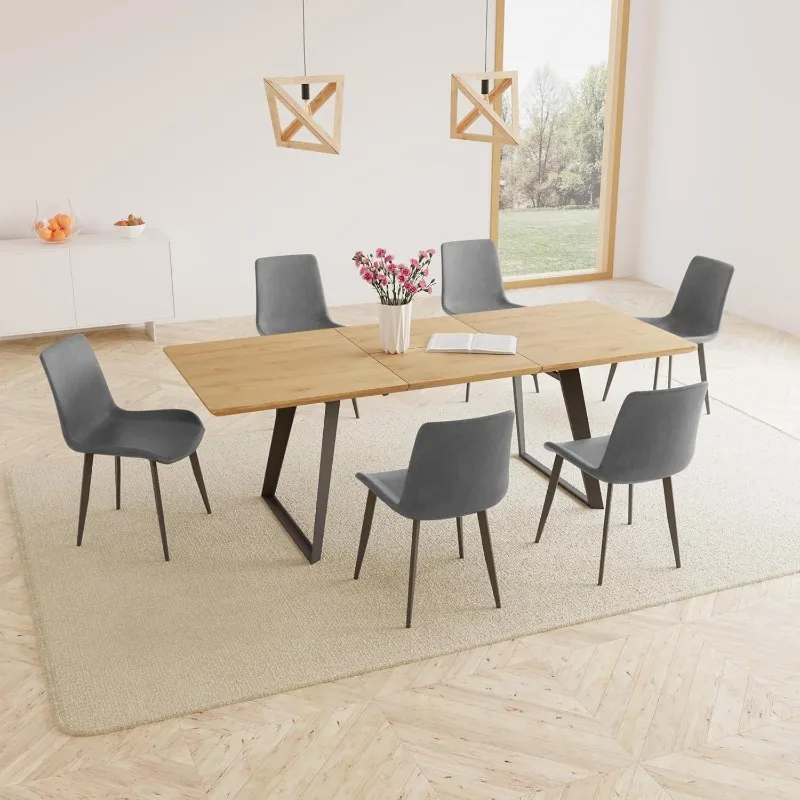 Modern Medieval Dining Table and Chairs Rectangular Wooden Dining Table Can Be Extended To Save Space and Versatile