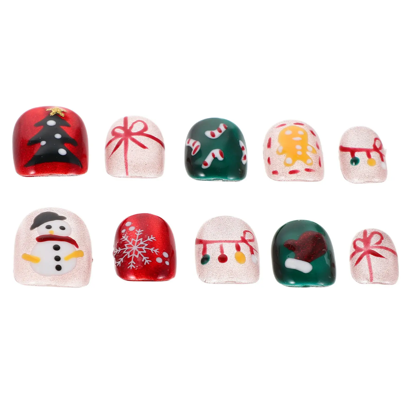 1Set Christmas Press on Nails Short Square Festive Snowman Candy Cane Snowflake Holiday Fake Nails for Women Xmas Party