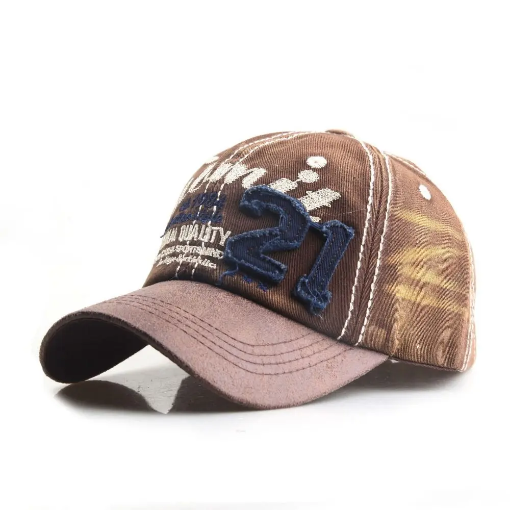 

Adjustable Vintage Baseball Cap 21 Embroidery Cotton Tattered Jeans Sun Hat American Style Sunscreen Peaked Cap Outdoor