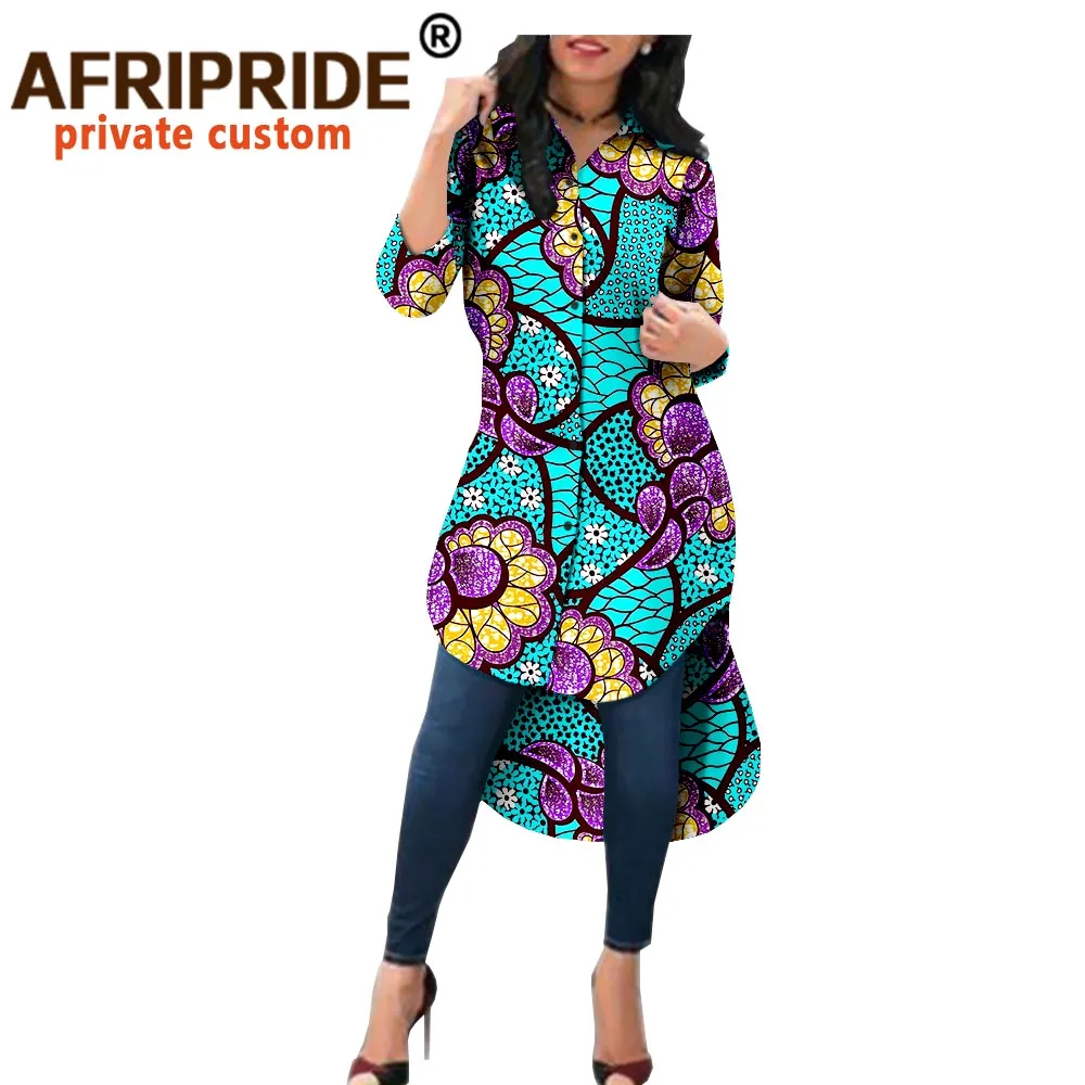 

African Print Dresses for Women Three Quarter Sleeve Pockets Ankara Clothes Casual Dress Floral Cotton Shirt Dress A2025009