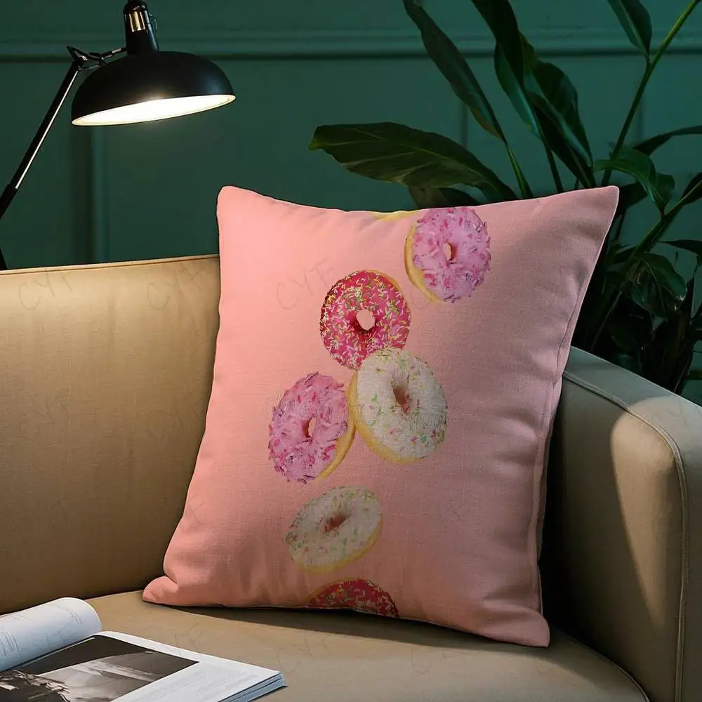 Sweet Donut Cute Anime Double-Sided Pillow Cover, 1pc Cartoon Food Pattern Decorative Cushion Case for Sofa, Bed and Room