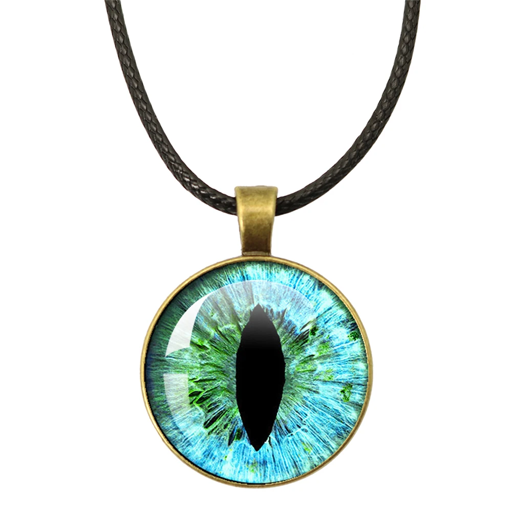 Evil Eye Necklace Blue Violet Green Sauron Dragon Eye Necklaces Glass Cabochon Pendant Leather Rope Necklaces Jewelry Charm Gift
