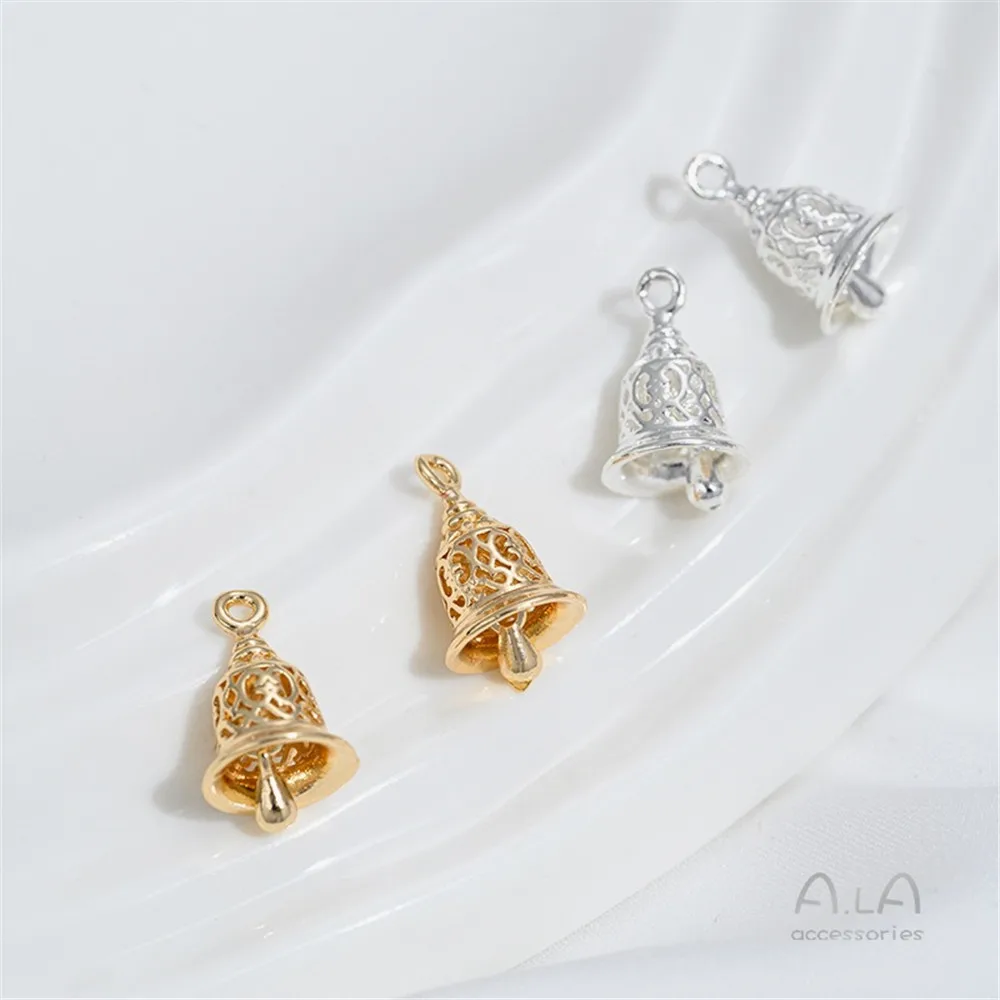 14K ゴールドメッキシルバーメッキ中空花形ベルペンダント DIY 手作りブレスレットネックレスジュエリーペンダントアクセサリー