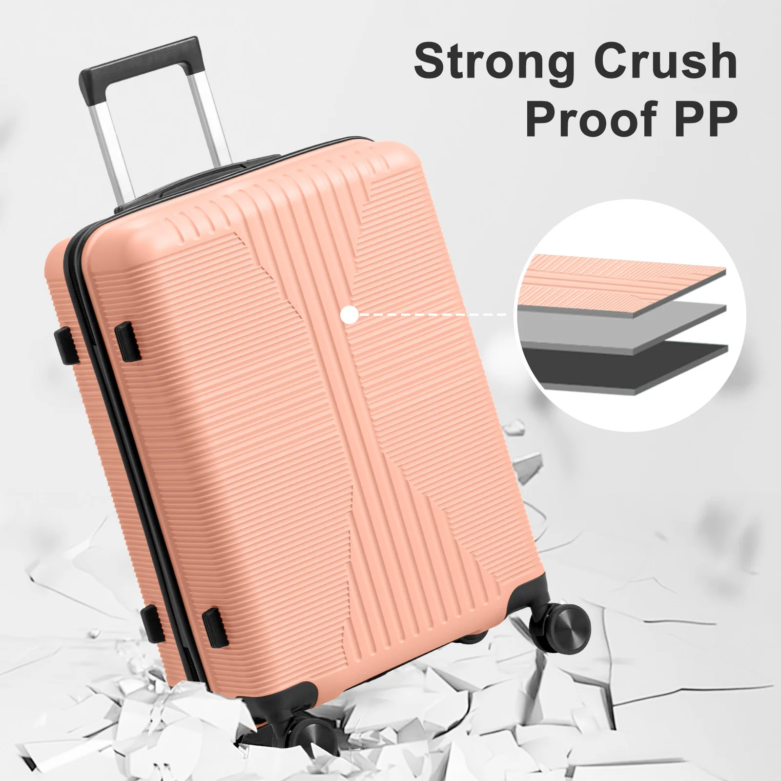 

Non-TSA customs lock 3-in-1 PP trolley case 20in 24in 28in PP pink