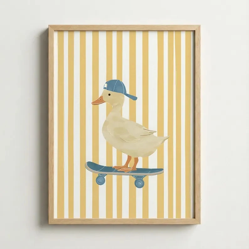 Modern,Cartoon Funny Skater Duck Wall Art Print Canvas Painting Poster Picture For Living Room,Bedroom Home Decor