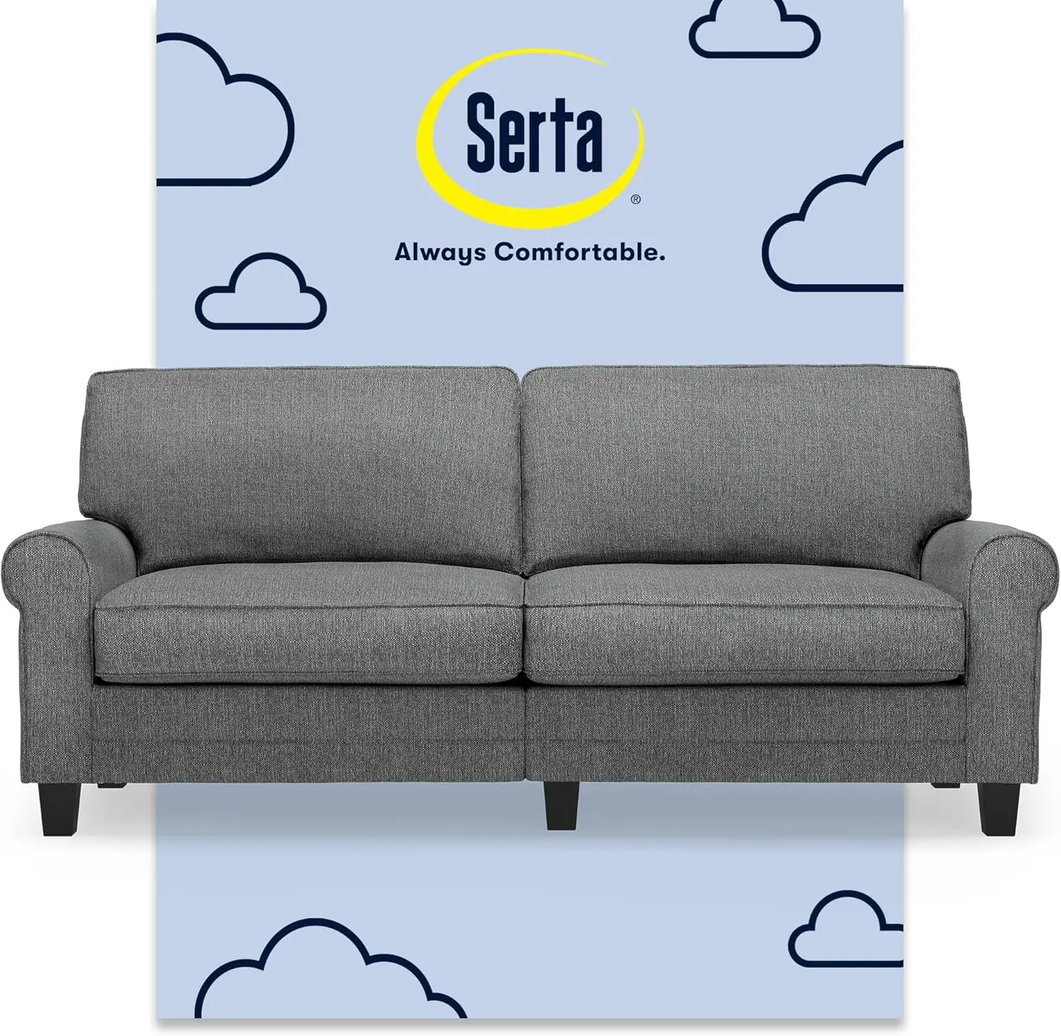 Serta Copenhagen Rolled Arm, Easy Care Polyester, Soft Pillow Back, Pocket Coil Seat Cushions, Removable Covers, Loveseat Or