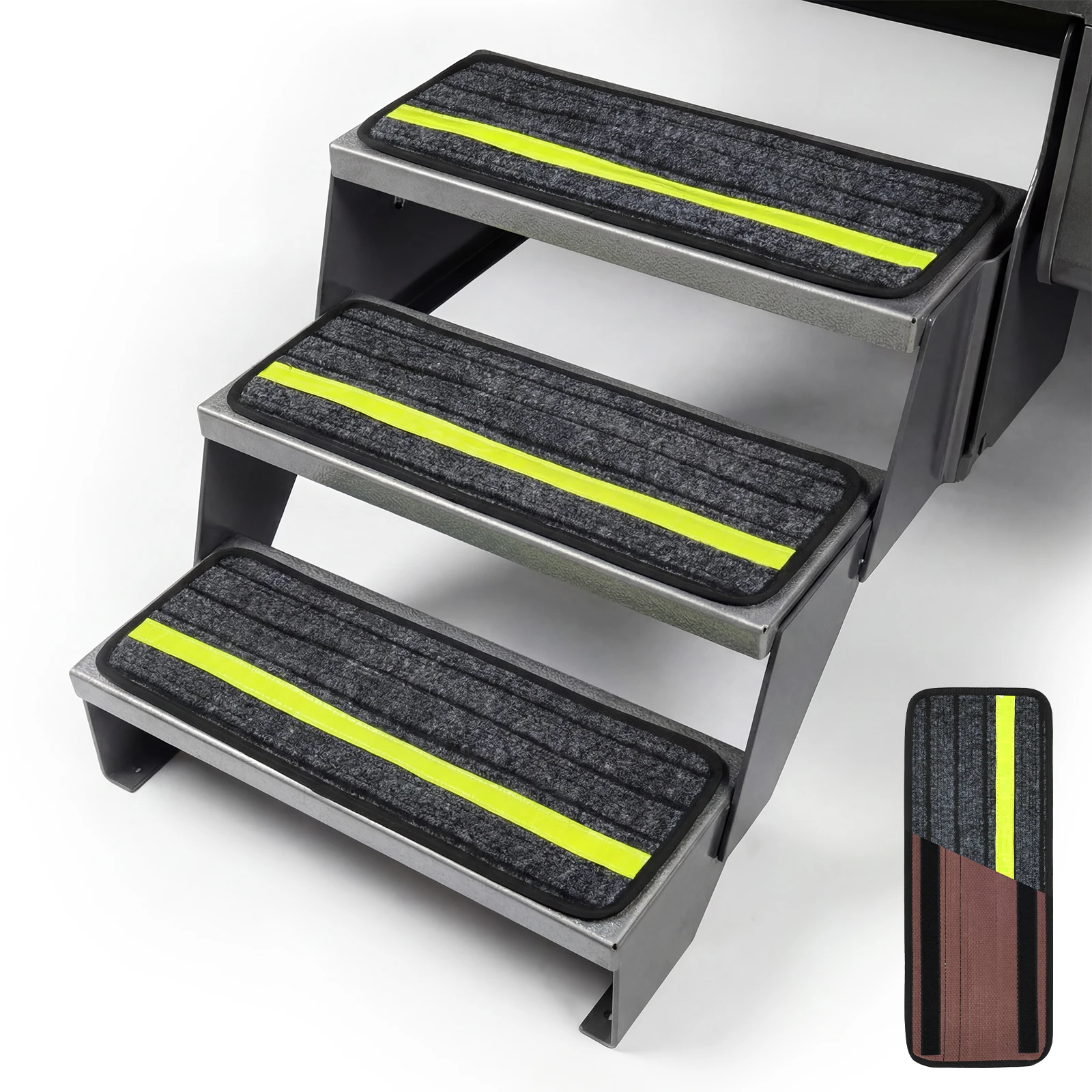 

3 Pcs RV Step Cover with Reflective Strip Non Slip Camper Step Rug for Standard RV Stair Keep Your Camper Clean and Safe