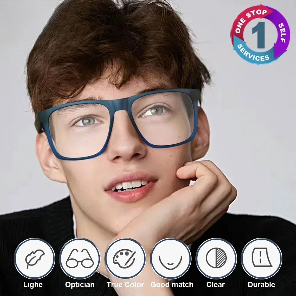 

KIZNO Simple Prescription Glasses Men Large Frame Anti Blue Light Photochromic Square Myopia Progressive Business Christmas