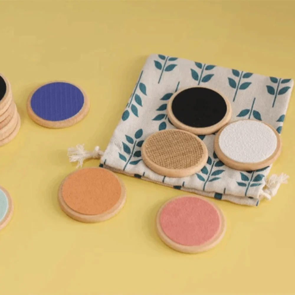 Wood Tactile Matching Board Round Pairing Classification Design Sensory Touch Different Material Surfaces
