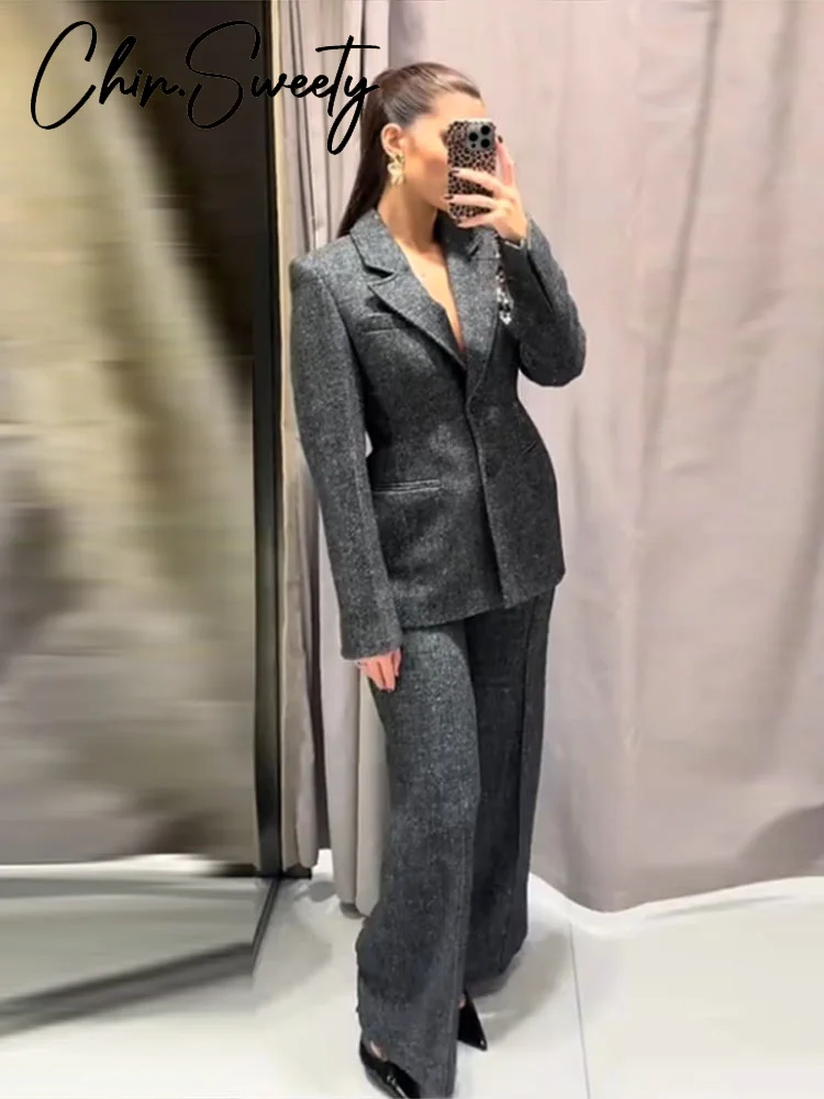 

Элегантный однобортный пиджак, брючный костюм, женский тонкий пиджак с лацканами и длинными рукавами на талии, женский модный комплект прямых брюк