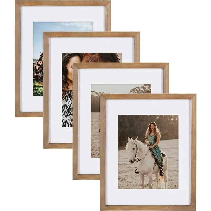 Gallery Wood Set de marcos de fotos para expositor de pared personalizable, marrón rústico 11x14 mate a 8x10, paquete de 4