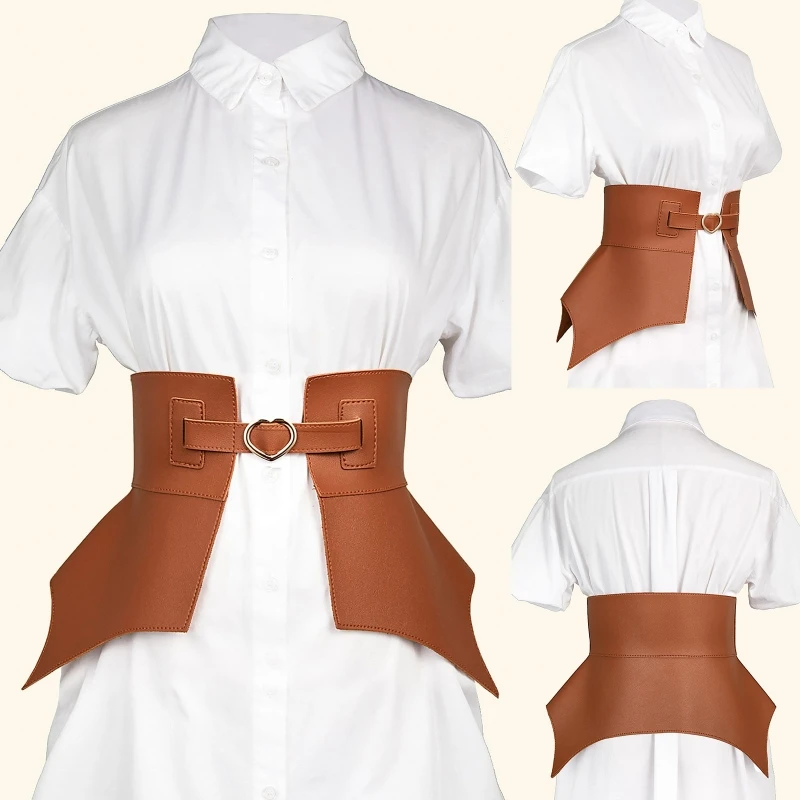 Classical Women Belts with Ruffle & Heart Buckle Wide All-Match Waistband