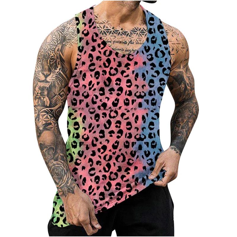 Summer Leopard 3D Print Tank Tops Men\'s Casual Streetwear Fashion Sportswear Vest Oversized Sleeveless Tank Top Gym Man Clothing