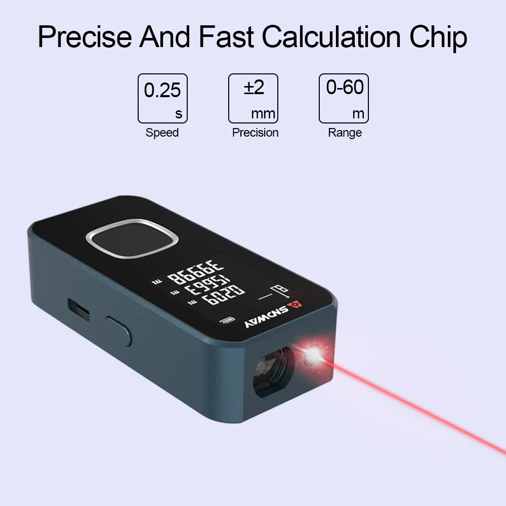 SNDWAY Mini Laser miernik odległości 40M 50M 60M akumulator cyfrowy dalmierz