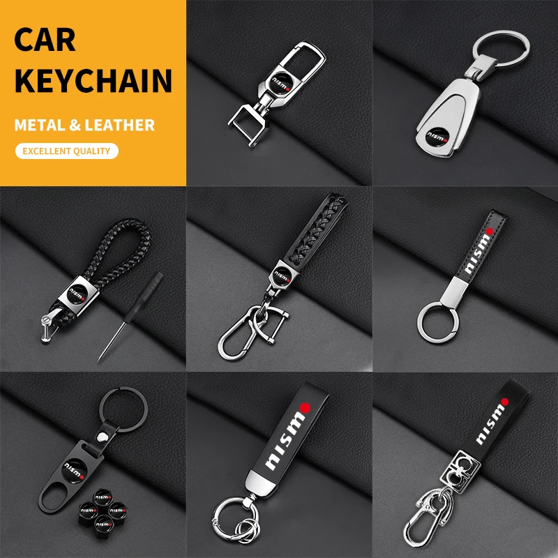 1Pcs Car Emblem Badge Keychain Metal Leather Key Ring Key Chain For Nissan Nismo GTR Tiida Sylphy T30 Wheel Center Caps J10 J11