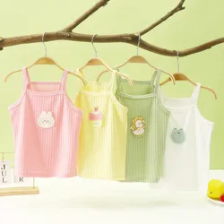 2024 Summer Girls Tank Tops Sleeveless Tops for Kids Elastic Girl's Camisole Candy Color Toddler Underwear Baby Outfits Clothing