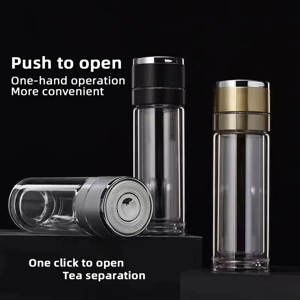 Double-Layer Glass Tea Cup for Men, Heat Insulation, Anti-Scalding, Infuser Bottle, Water Bottle, 280ml, 380ml