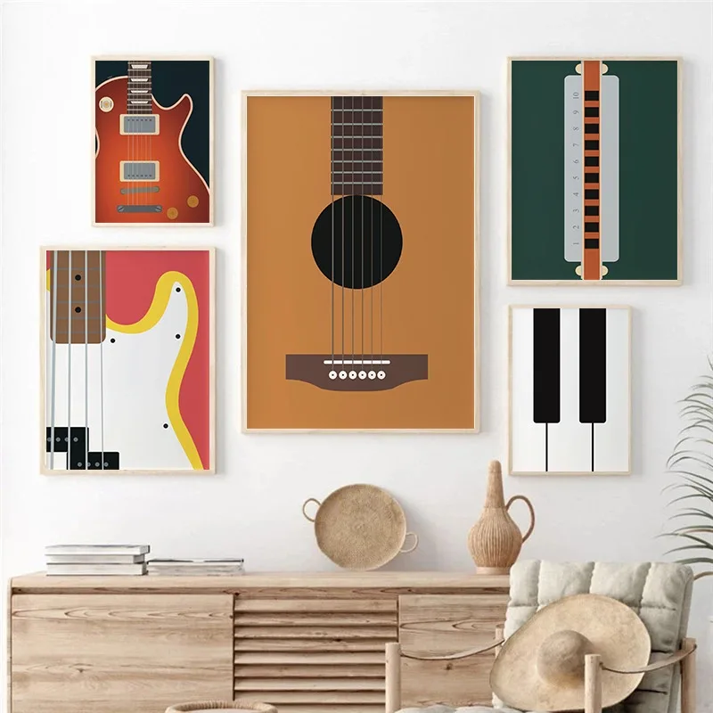 Electric Bass Guitar Guitar Piano Instrument Poster Printing Decorative Canvas Painting Living Room Bedroom Wall Art Home Decor