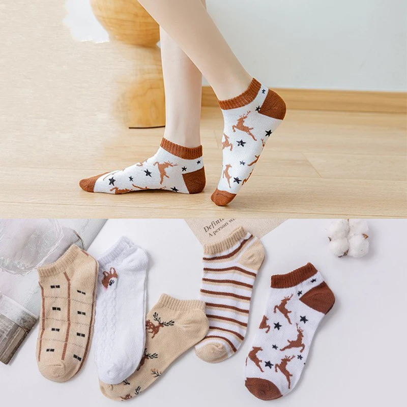 5 Pairs/Set Candy Colors Pack Women Socks Fashion Female Girls Cartoon Cute Kawaii Boat Ankle Short Cotton Thin Ventilate Socks