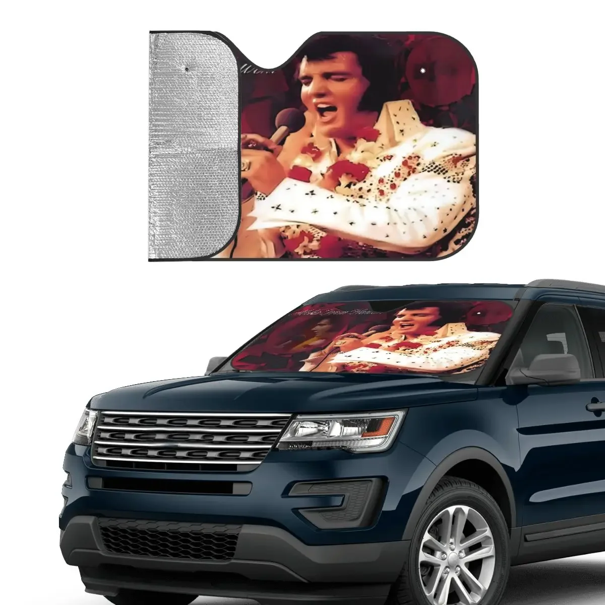 E-Elvis Presley Star Windshield Sunshade Fold-up Cover Front Block Window 70x130cm Car Sunshade Accessories Covers